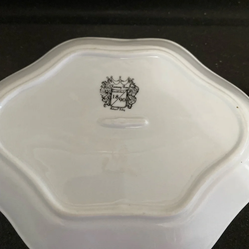 Vintage White Floral Dish with Pink Rose Accent